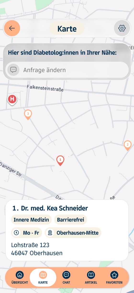 Karte mit Angeboten in der Umgebung
